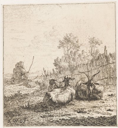 Chèvre et deux moutons (Animaux) - Karel Du Jardin