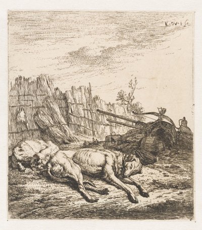 Chiens de chasse endormis (Animaux) - Karel Du Jardin