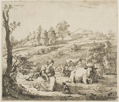 Une bergère parlant à son chien - Karel Dujardin