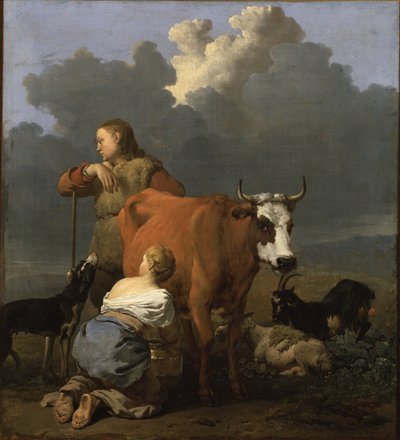 Jeune paysanne trayant une vache - Karel Dujardin
