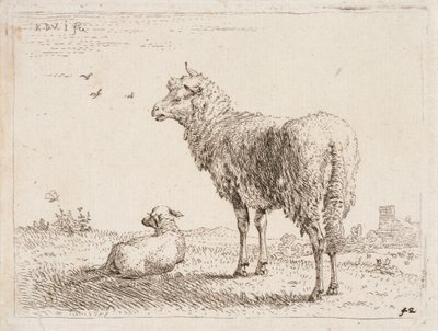 Brebis avec agneau - Karel Dujardin