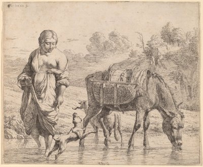 Femme traversant un ruisseau - Karel Dujardin