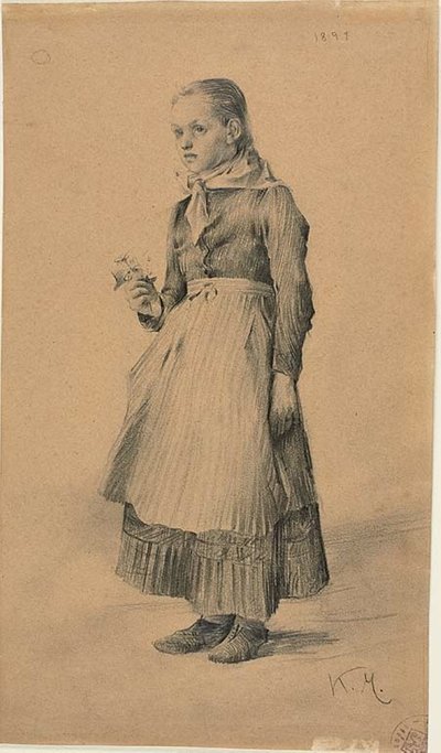 Fille en robe paysanne (recto) ; Feuille de croquis : Femmes et filles (verso) - Karel Vitezslav Masek