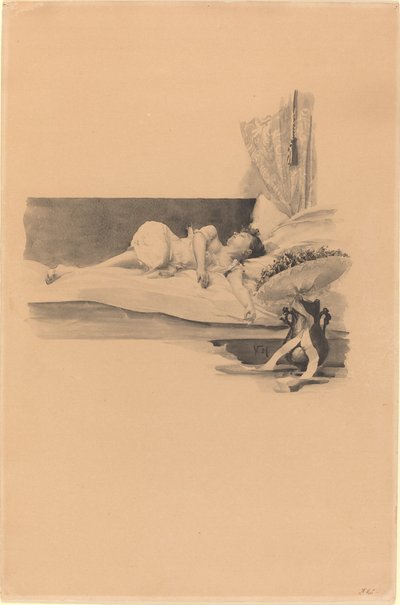 Illustration pour "Jestrab Kontra Hrdlicka, XXII" (Fille endormie sur un lit) - Karel Vitezslav Masek