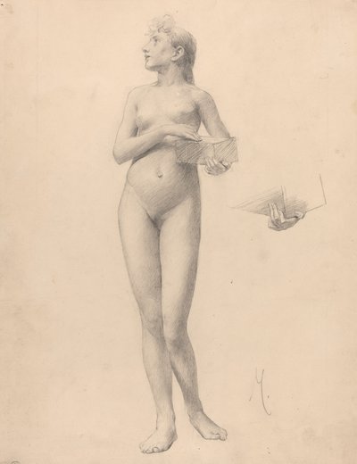 Femme nue debout tenant une boîte - Karel Vitezslav Masek