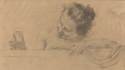 Femme dans le bain, tenant un verre de vin - Karel Vitezslav Masek