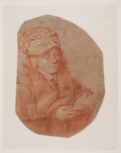 Jeune homme lisant avec un foulard enroulé autour de la tête - Karel van III Mander