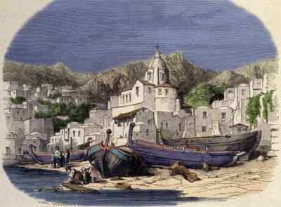 Vue de Positano en Italie à la fin du 19ème siècle après Girardet - Karl (after) Girardet