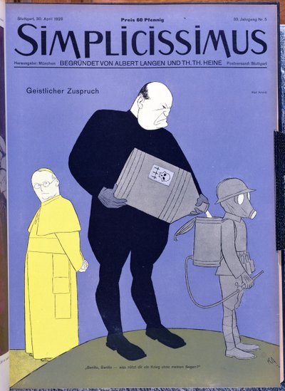 Le pape Pie XI (1857-1939) et Benito Mussolini (1883-1945) en couverture du magazine "Simplicissimus", 30 avril 1928 (lithographie couleur) - Karl Arnold