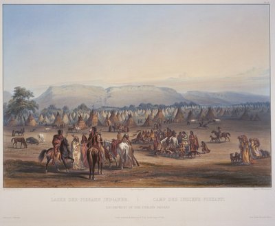 Campement des Indiens Piekann, gravé par Beyer und Hurliman, publié en 1839 - Karl Bodmer
