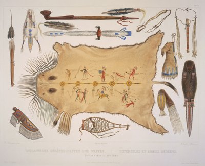 Ustensiles et armes indiens, gravés par A. Zschokke et J. Hurliman, publiés en 1840 - Karl Bodmer