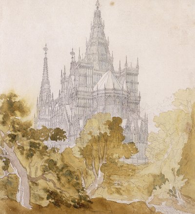 Une cathédrale gothique près des arbres - Karl Friedrich Schinkel
