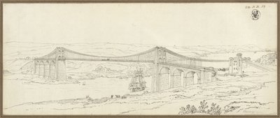 Vue du pont suspendu sur le détroit de Menai près de Bangor, au pays de Galles - Karl Friedrich Schinkel