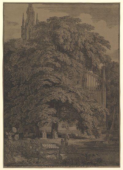 Église gothique cachée par un arbre, 1810 - Karl Friedrich Schinkel