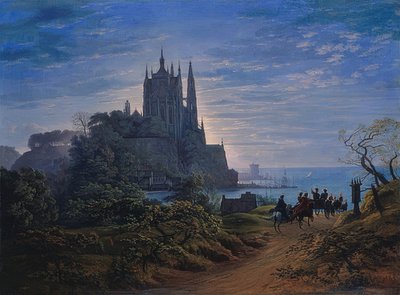 Église gothique sur un rocher au bord de la mer - Karl Friedrich Schinkel