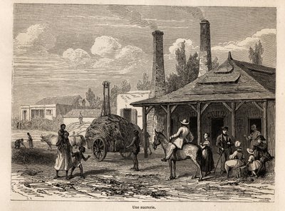 Une usine de sucre de la Rivière du Rempart, à Maurice, dessin par Karl Girardet (1813-1871), pour illustrer le séjour d