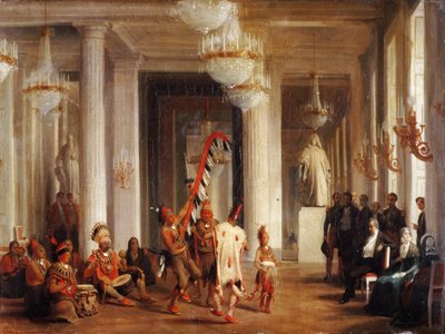 Danse par les Indiens Iowa dans le Salon de la Paix aux Tuileries, présentée par le peintre George Catlin - Karl Girardet