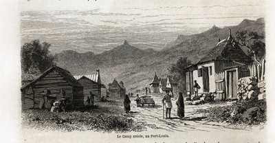 Le camp créole, à Port Louis, dessin de Karl Girardet (1813-1871), pour illustrer le séjour d