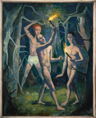 Des hommes avec des torches dans la forêt - Karl Hofer