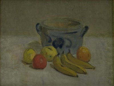Nature morte avec pot gris, pommes et bananes - Karl Isakson