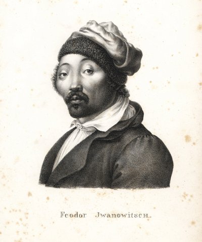 Feodor Jwanowitsch, nomade kalmouk kidnappé par les Russes qui est devenu plus tard peintre et graveur sur cuivre. Lithographie de Karl Joseph Brodtmann de l