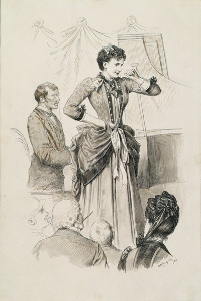 Types viennois : Mademoiselle Hornischer, chanteuse, et son pianiste devant le public - Karl Karger