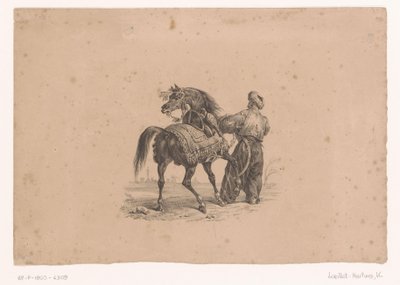 Cheval et homme debout en tenue ottomane - Karl Loeillot Hartwig
