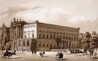 Unter den Linden, Berlin. Le palais du prince Wilhelm, construit par Karl Langhans en 1834-36, et la Bibliothèque royale, construite par Georg Christian Unger 1775-78 selon les plans de Josef Emanuel Fischer von Erlach, surplombant la Platz am Opernhaus - Karl Loeillot Hartwig