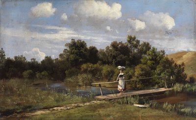 Paysage estival avec une blanchisseuse sur un pont - Karl Millner
