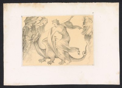Combat entre un dragon et une femme (Entwürfe und Studien eines niederländischen Meisters aus dem XV. Jahrhundert. Nach den in der Königlichen Bibliothek zu Berlin aufbewahrten Originalen) - Karl Palzow