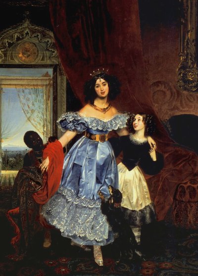 Portrait de la comtesse Julia Samoilova avec sa belle-fille Amazillia Pacini et un garçon noir, 1832-1834 - Karl Pavlovich Bryullov
