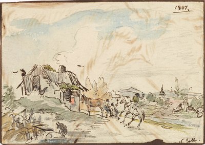 Idylle rurale, ferme avec chevaux - Karl Pischinger
