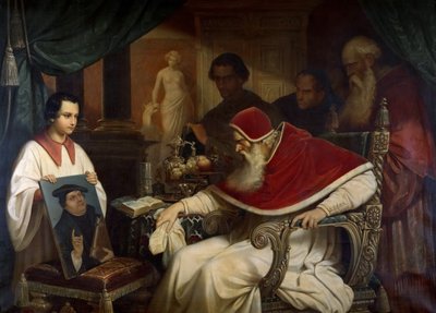 Le pape Paul III 1468-1549 regardant le portrait de Luther par Cranach - Karl Schorn