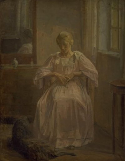 Une jeune fille, Sophie Lofthus, avec un chien - Karl Schou