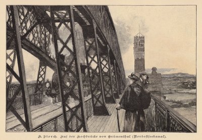 Sur le pont supérieur de Grunental sur le canal de Kiel, Allemagne (gravure) - Karl Storch