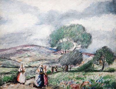 Paysage orageux avec figures bleues et rouges, 1940 - Karoly Kotasz