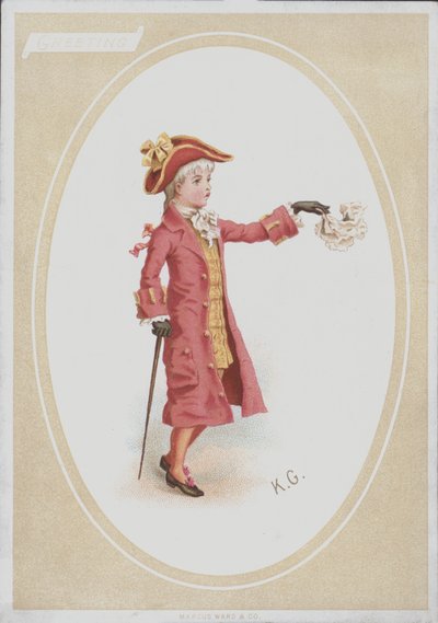 Garçon en costume rouge, agitant un mouchoir - Kate (after) Greenaway