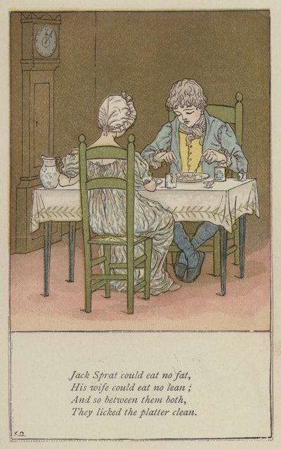 Jack Sprat ne pouvait pas manger de gras (lithographie en couleur) - Kate (after) Greenaway