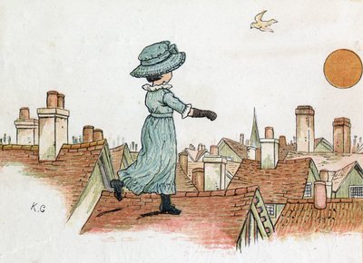 Une petite fille marchant sur les toits d