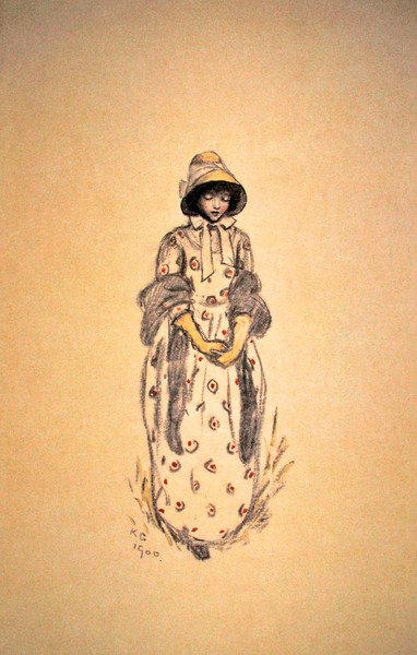 Fille en bonnet et châle - Kate Greenaway
