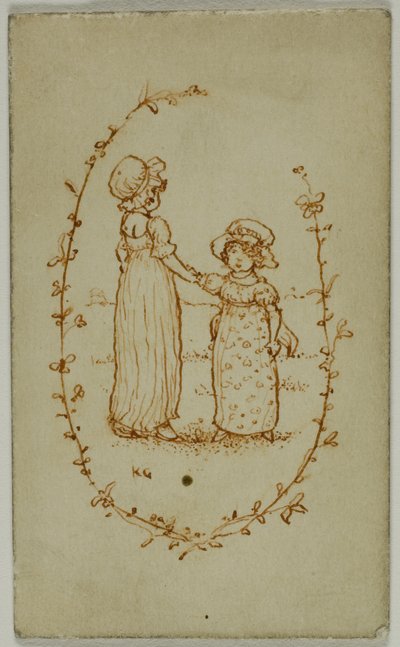 Vignette de deux filles (recto); Athéna (verso) - Kate Greenaway