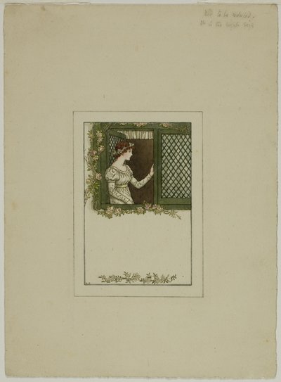 Femme à la fenêtre en treillis - Kate Greenaway