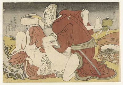 Bandit maîtrisant une jeune voyageuse - Katsukawa Shuncho (attributed to)