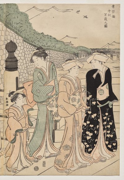 Mille automnes, dix mille ans sur le pont Tokiwa - Katsukawa Shuncho