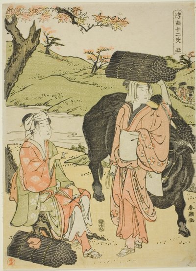Bœuf, de la série "Les douze heures du monde flottant" - Katsukawa Shuncho