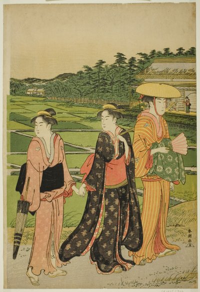 Trois femmes près des rizières - Katsukawa Shuncho