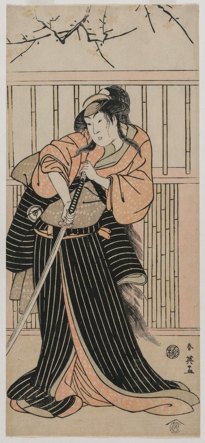 Iwai Hanshirō IV en tant que femme avec une épée - Katsukawa Shunei