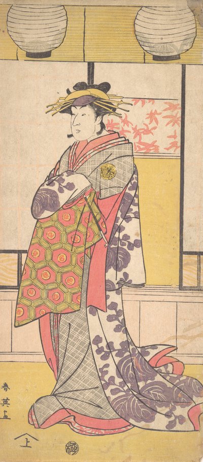 Nakayama Tatezo en courtisane debout, face vers la gauche - Katsukawa Shun