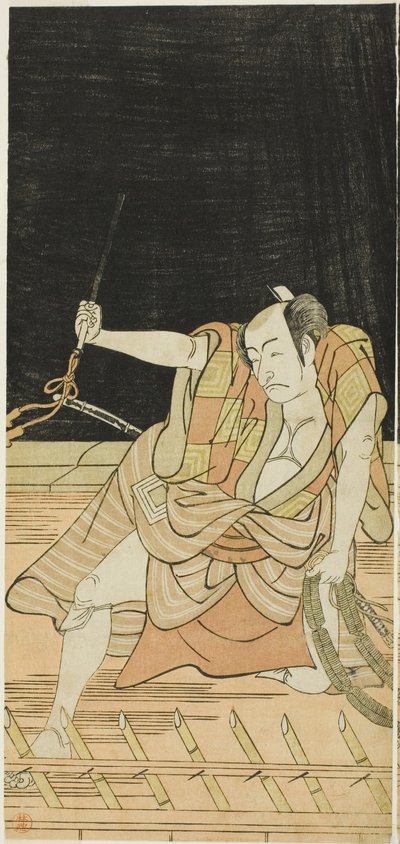 Les acteurs Nakamura Nakazô I (Danshichi Kurobei) et Ichikawa Danjûrô V (Issun Tokubei) dans "Mirror of Osaka in the SummerFestival" ("Natsu MatsuriNaniwa Kagami"). - Katsukawa Shunkо̄
