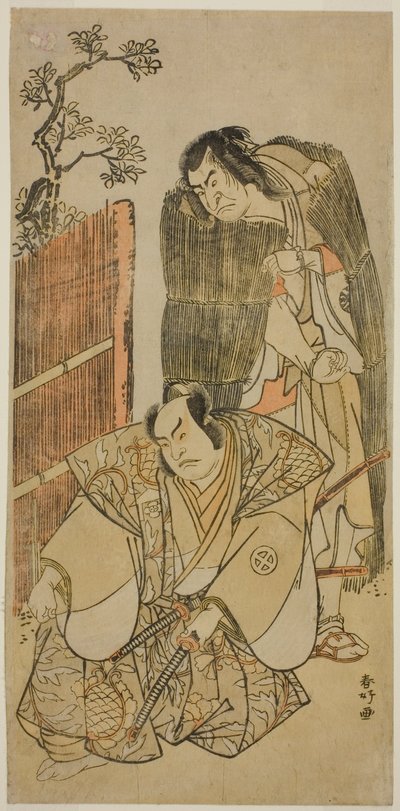Les acteurs Nakamura Nakazo I dans le rôle de Kagekiyo habillé en mendiant (à droite), et Otani Hiroji III dans le rôle d